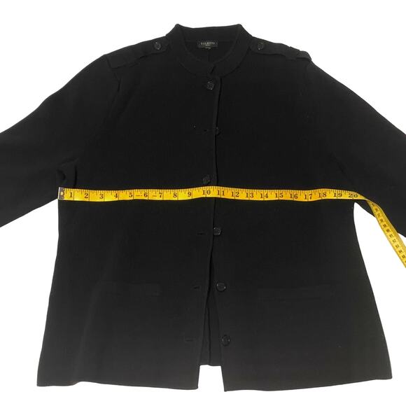 TALBOTS Sz L Petite ? Black Knit Blazer Cardigan Jacket Button Front Band Collar - Picture 4 of 7